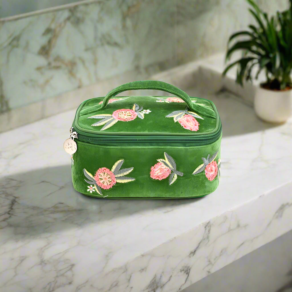 Velvet Embroidered Jewelry Box-Green Peaches  DAME BOHEME