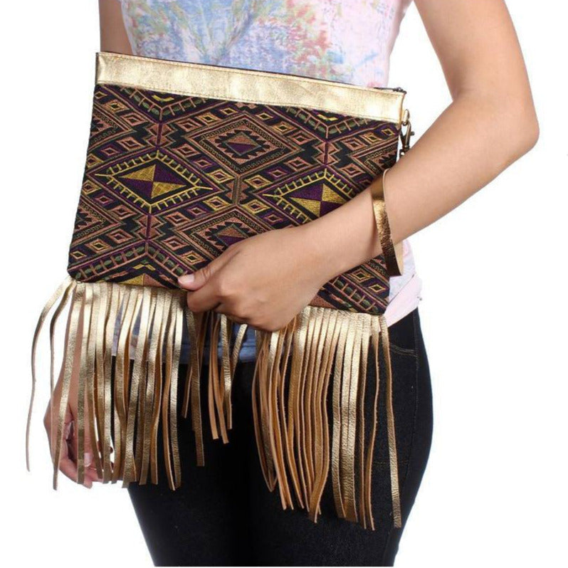 Metallic Leather & Embroidery Wristlet iPad | Tablet Bag - Thailand  DAME BOHEME