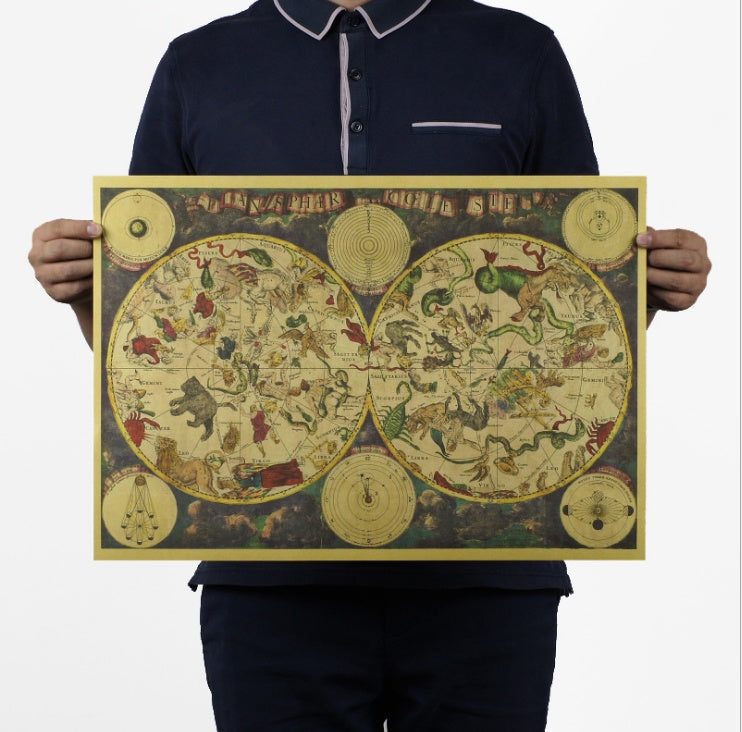 Ancient Constellation Map Zodiac Kraft Paper Art  DAME BOHEME