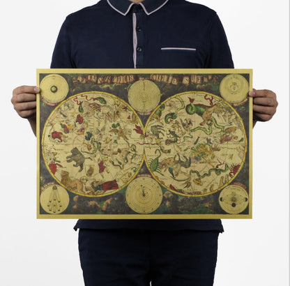 Ancient Constellation Map Zodiac Kraft Paper Art  DAME BOHEME