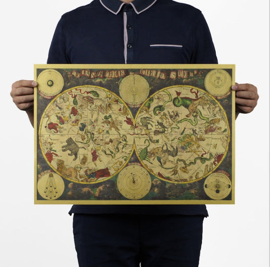 Ancient Constellation Map Zodiac Kraft Paper Art  DAME BOHEME