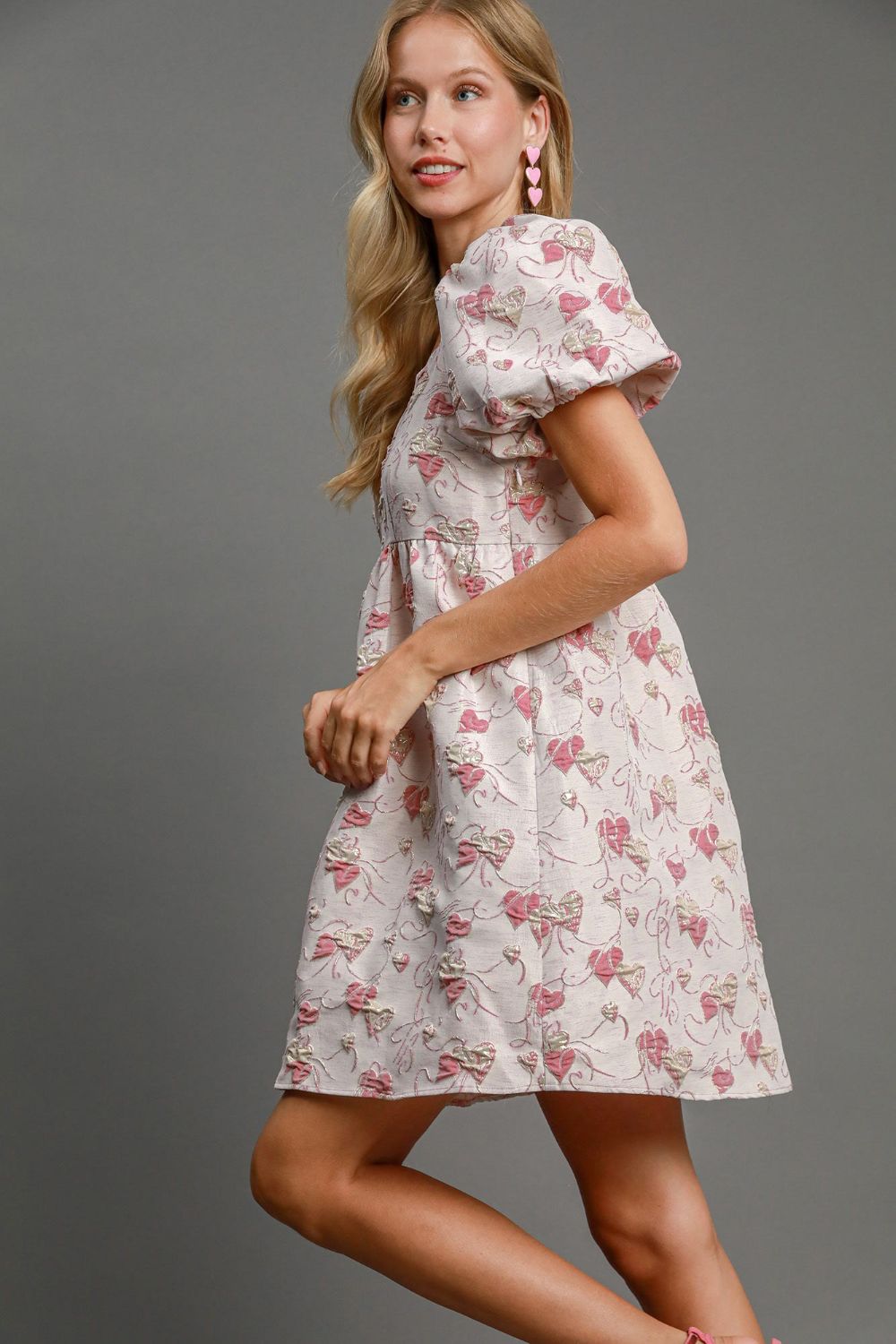 Jacquard Square Neck Puff Sleeve Mini Dress Trendsi