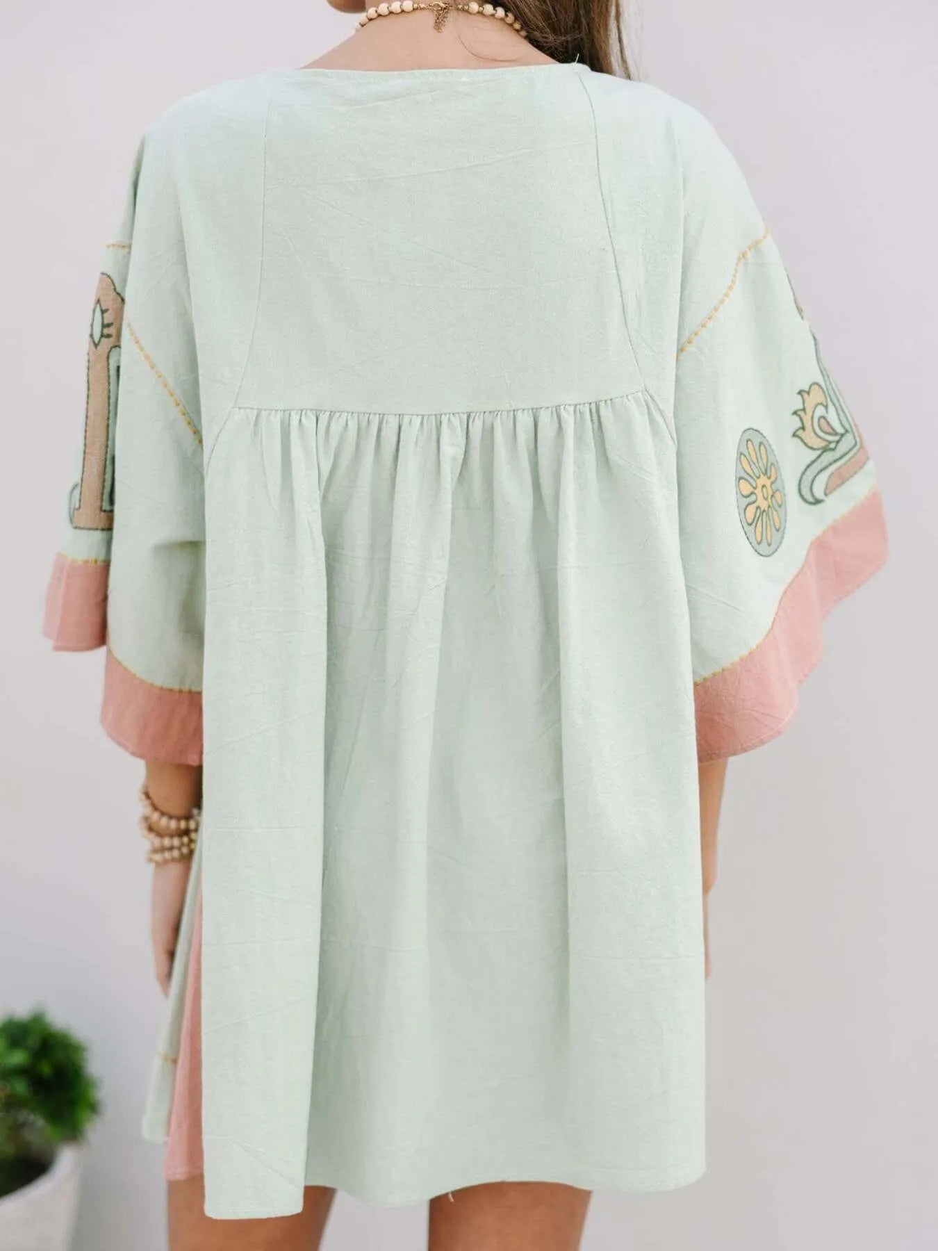 Printed V-Neck Kimono Sleeve Mini Dress Trendsi