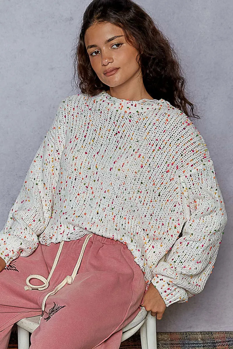 POL Round Neck Fringed Hem Sweater  DAME BOHEME