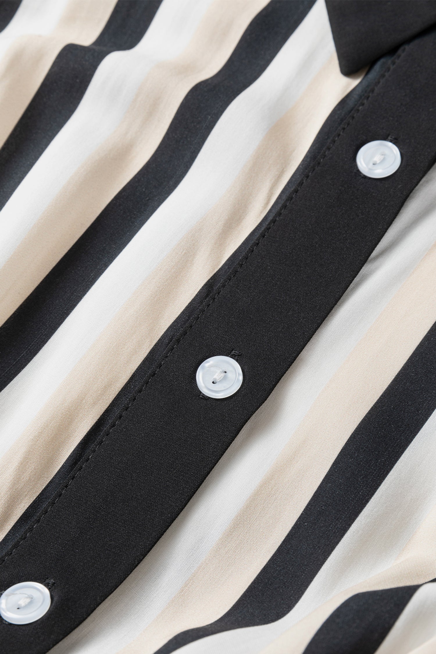 Black Stripe 3/4 Puff Sleeve Shirt Style Button Down Midi Dress  DAME BOHEME