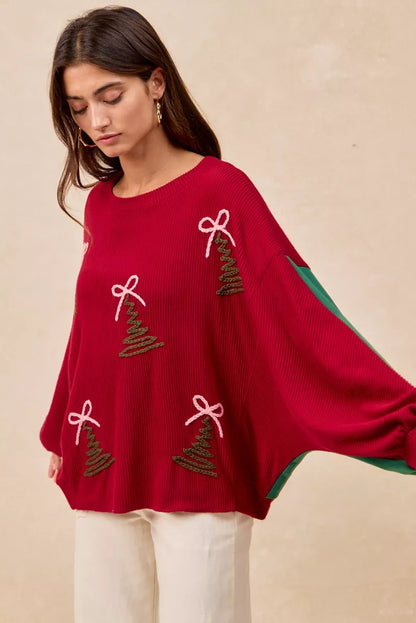 BiBi Christmas Theme Tree Embroidered Sweater  DAME BOHEME