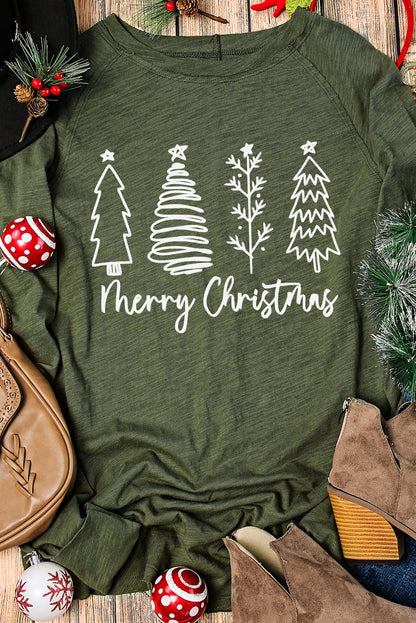 Thea Merry Christmas Trees Thumbhole Sleeve Graphic Tee  DAME BOHEME