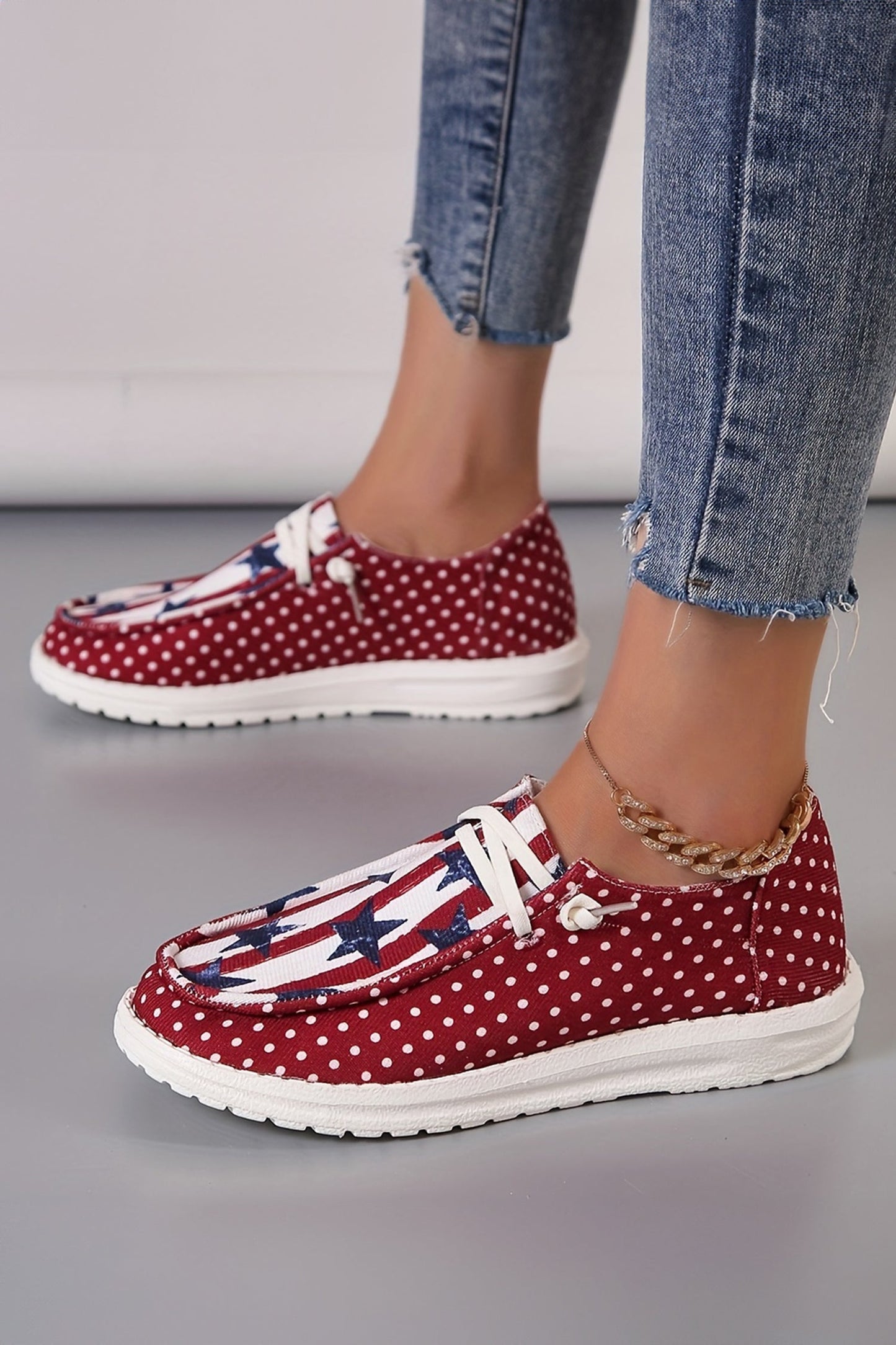 Racing Red Polka Dot Stars and Stripes Independent Day Casual Shoes  DAME BOHEME