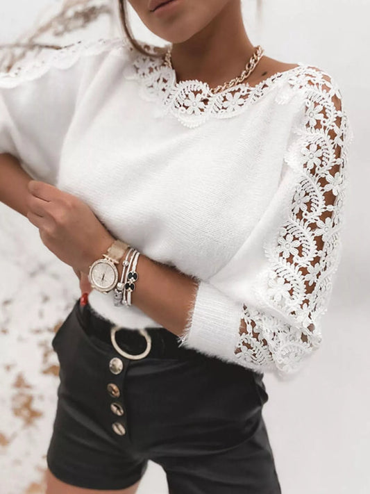 Lace Trim Long Sleeve Sweater  DAME BOHEME