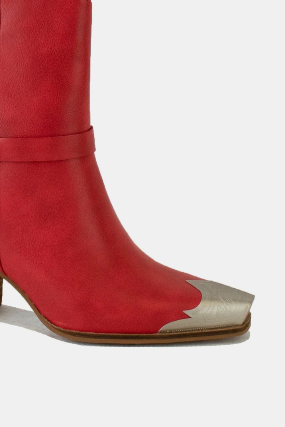 Beast Fashion Red Faux Leather Metal Toe Ankle Boots