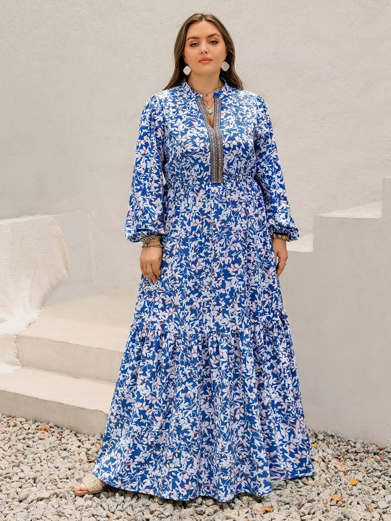 Plus Size Floral Print Bohemian Maxi Dress  DAME BOHEME