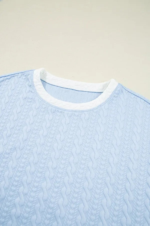 Contrast Trim Textured Crewneck Tee and Pocketed Skirt Set  DAME BOHEME