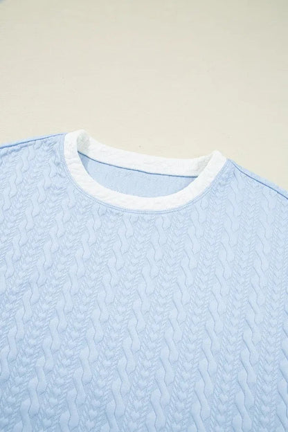 Contrast Trim Textured Crewneck Tee and Pocketed Skirt Set  DAME BOHEME