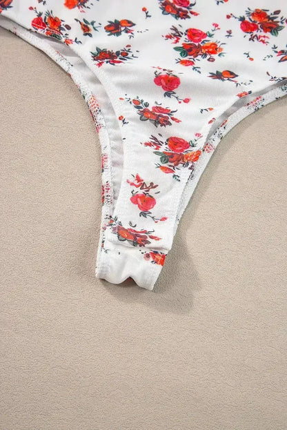White Floral V-Cut Mesh Bodysuit with Frill Trim - Femstylo  DAME BOHEME