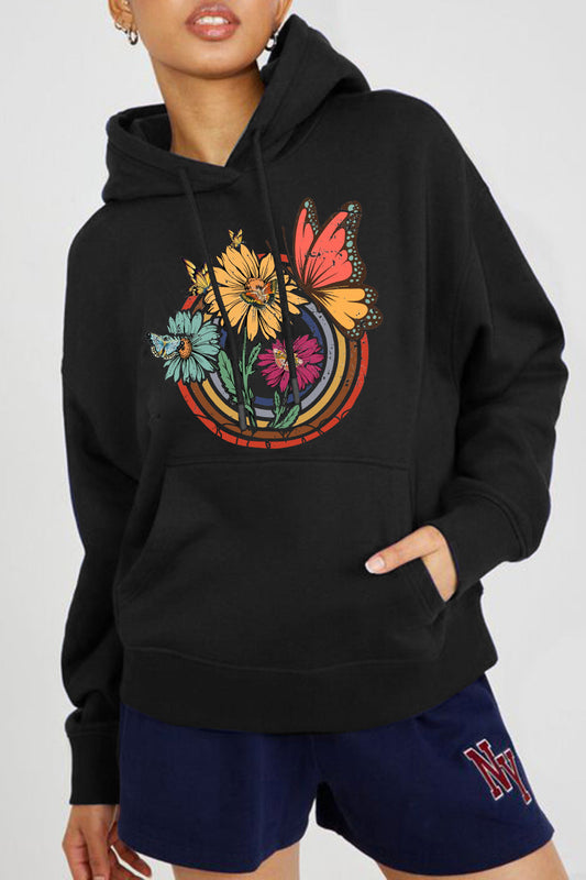 Simply Love Full Size Butterfly and Flower Graphic Hoodie  DAME BOHEME