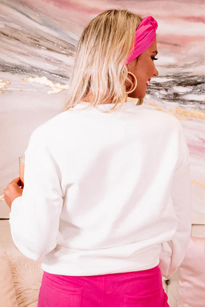 White Father Christmas Rhinestone Graphic Drop Shoulder Sweatshirt  DAME BOHEME