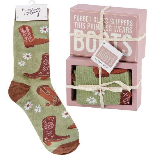 Princess Wears Boots Box Sign And Sock Set  DAME BOHEME