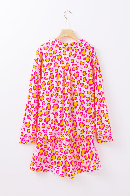 Leopard Long Sleeve Shirt and Shorts Pajama Set  DAME BOHEME