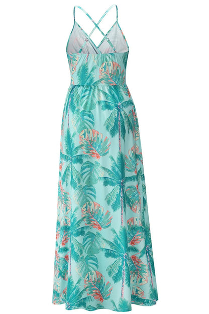 Crisscross Printed Surplice Cami Maxi Dress Trendsi