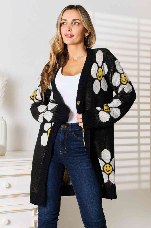 Double Take Floral Button Down Longline Cardigan  DAME BOHEME