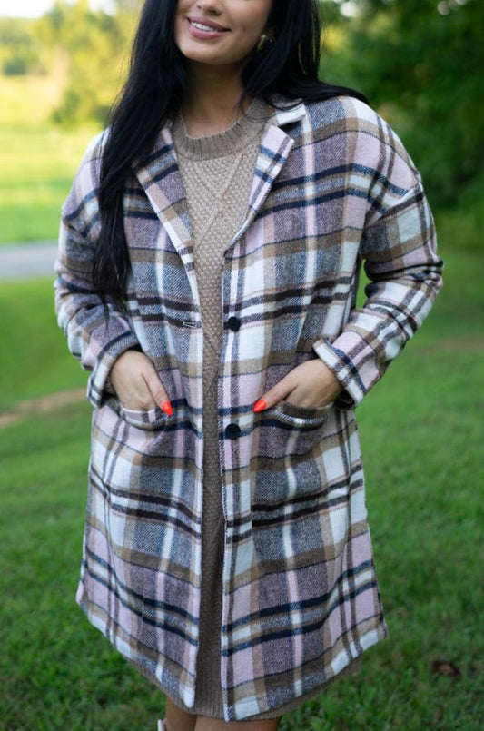 Lilia Plaid Button Up Lapel Jacket  DAME BOHEME