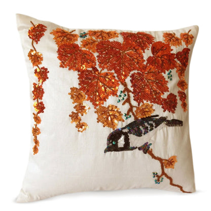 Autumn Leaves and Bird Pillow  DAME BOHEME