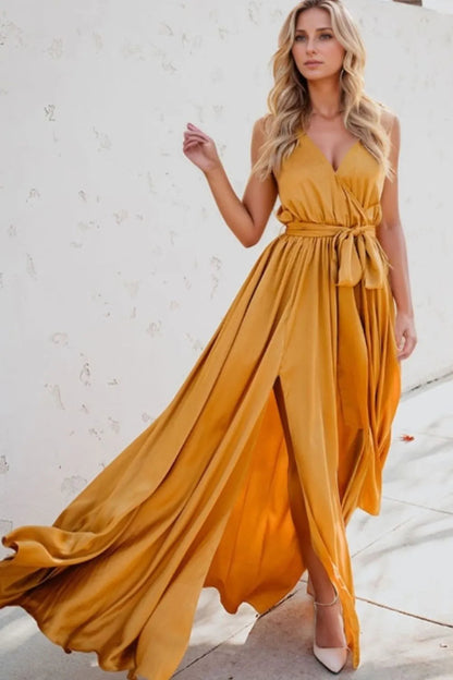 Surplice Tie Waist Maxi Dress Trendsi