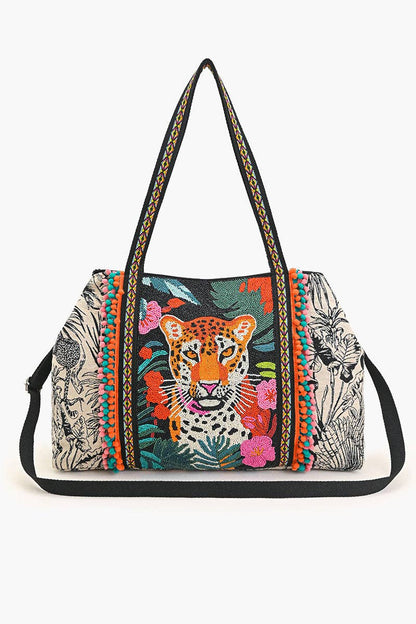 Tropical Leopard Embellished Tote  DAME BOHEME