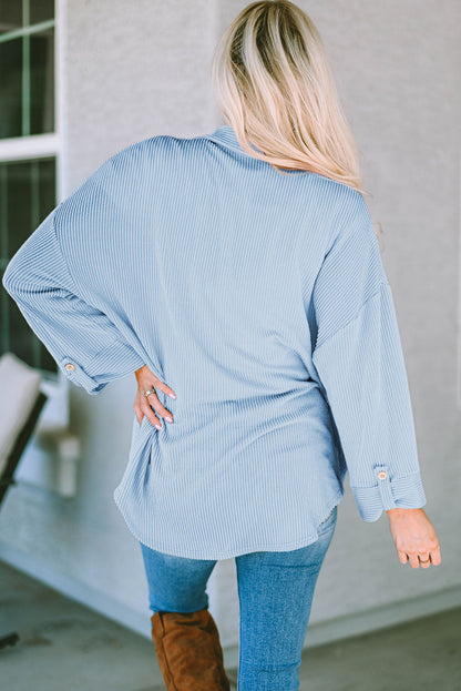 Amanda Roll Tab Sleeve Ribbed Cording Shacket  DAME BOHEME