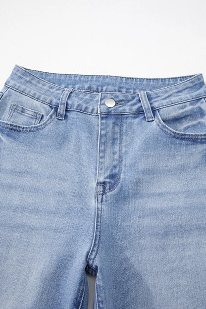 Mineral Wash Raw Hem High Waist Flared Jeans  DAME BOHEME