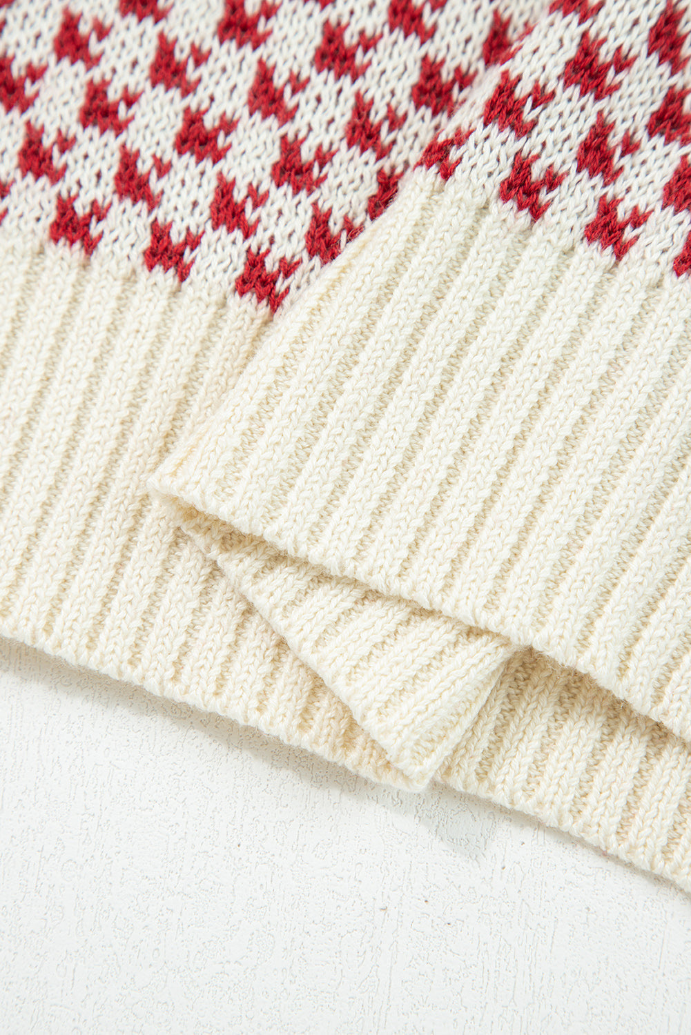 Red Contrast Color Pattern Lantern Sleeve Sweater  DAME BOHEME