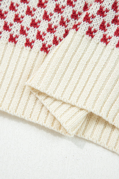 Red Contrast Color Pattern Lantern Sleeve Sweater  DAME BOHEME