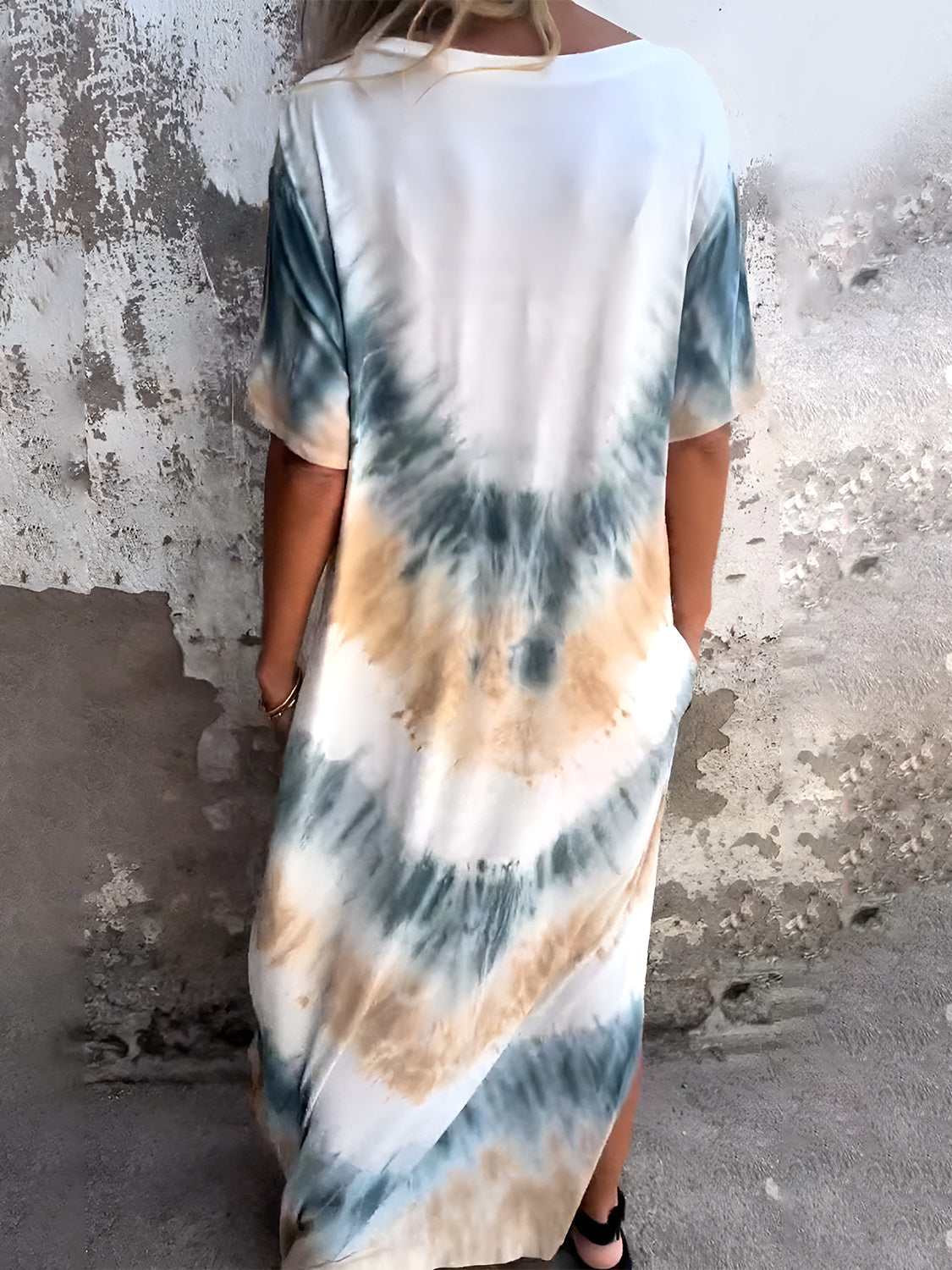Full Size Pocketed Tie-Dye Short Sleeve Maxi Dress Trendsi
