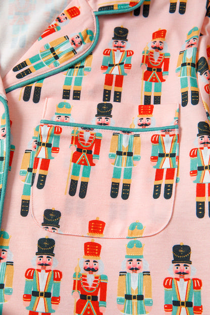 Pink Christmas Nutcracker Long Sleeve Shirt Shorts Pajama Set  DAME BOHEME