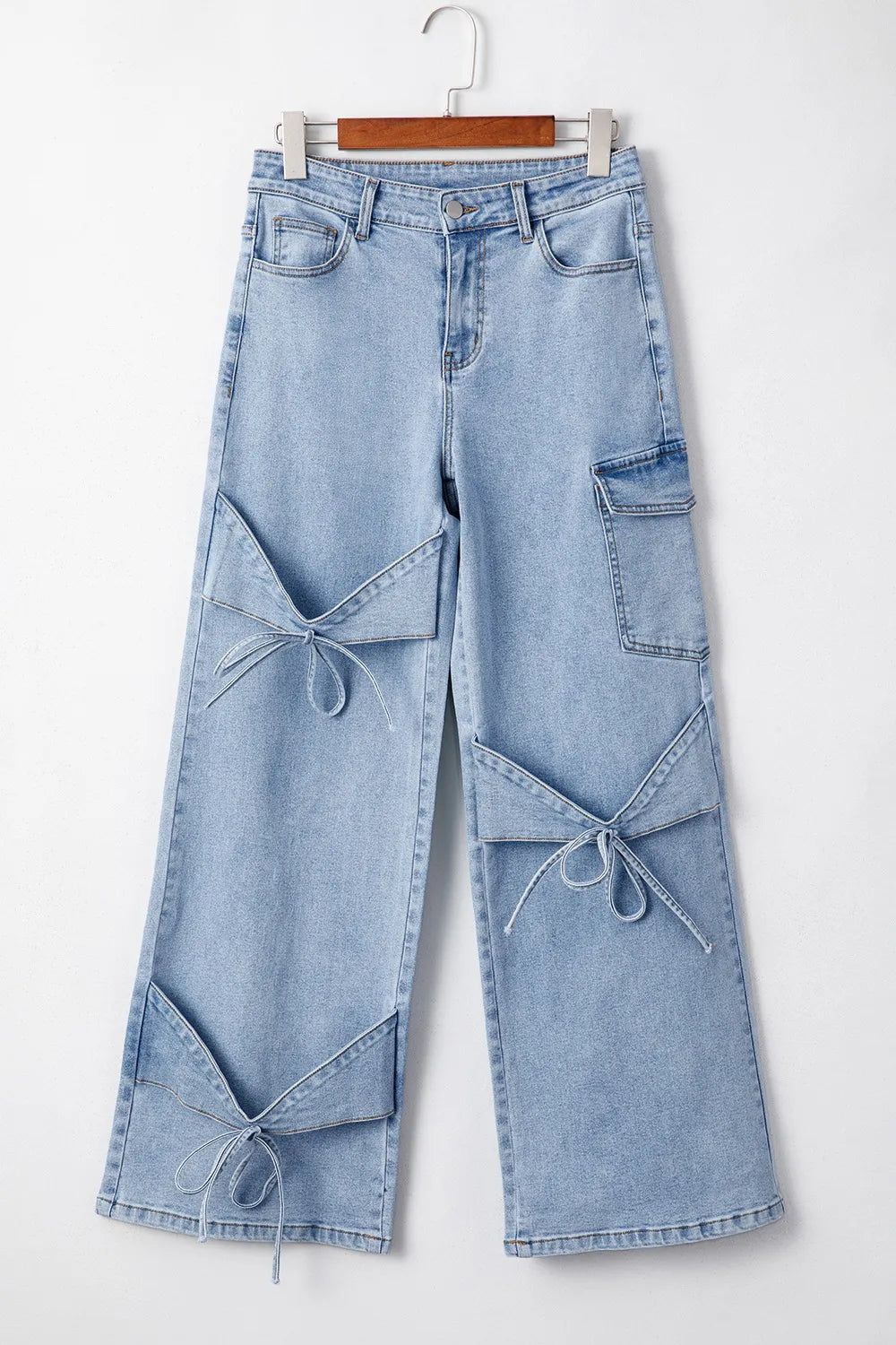 Light Wash Bowknot Ties Cargo Jeans Simply Love