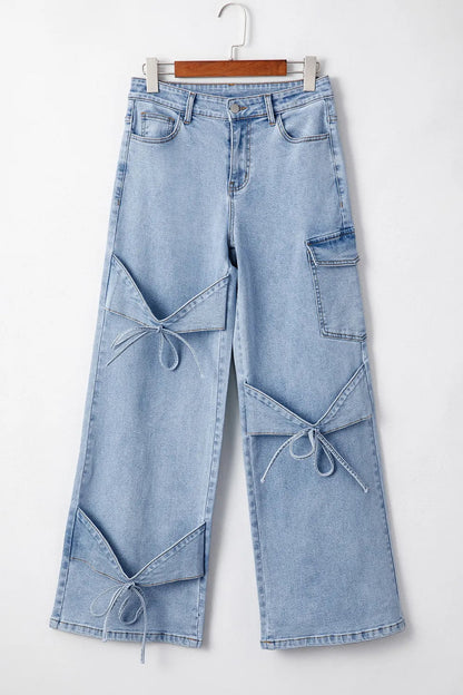 Light Wash Bowknot Ties Cargo Jeans Simply Love