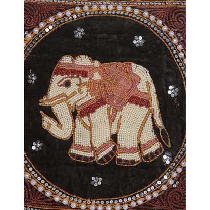 Elephant Tapestry Beaded Embroidered Cushion- Thailand  DAME BOHEME