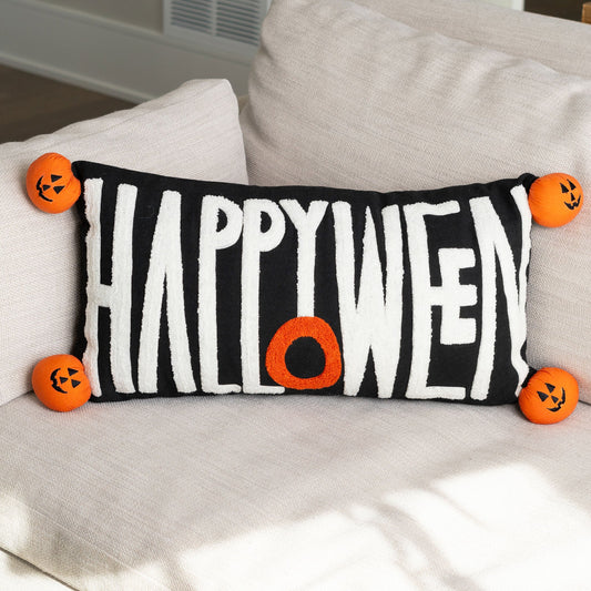 Happy Halloween 12x22 Embroidered Lumbar Pillow  DAME BOHEME