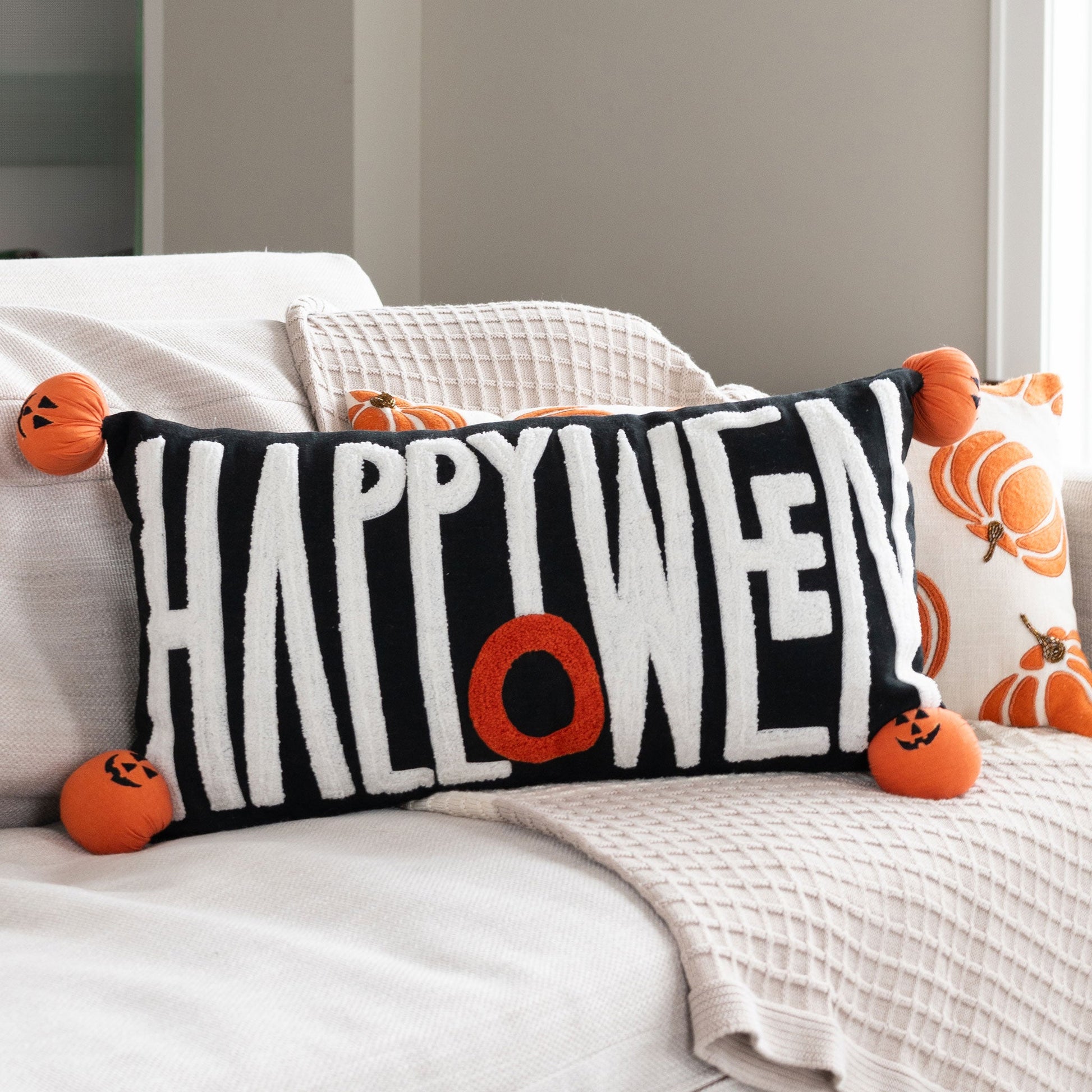 Happy Halloween 12x22 Embroidered Lumbar Pillow  DAME BOHEME