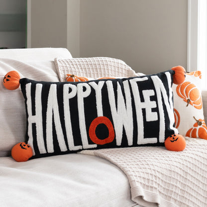 Happy Halloween 12x22 Embroidered Lumbar Pillow  DAME BOHEME