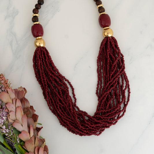 Safiya Cabernet 16" Seed Bead Necklace  DAME BOHEME