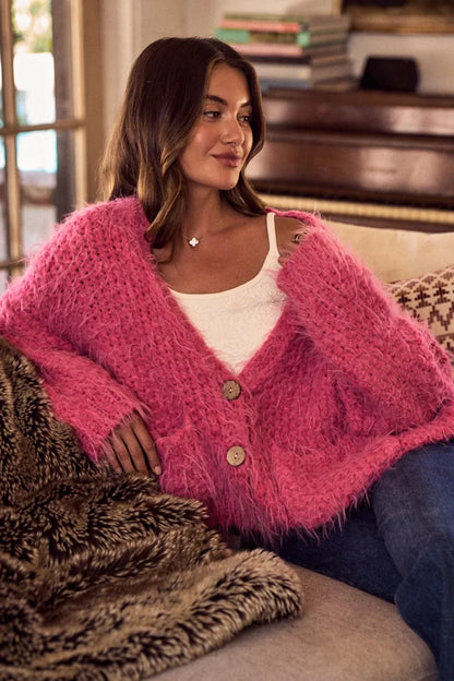 SO ME Soft Touch Hairy Loose Fit Cozy Sweater Cardigan  DAME BOHEME