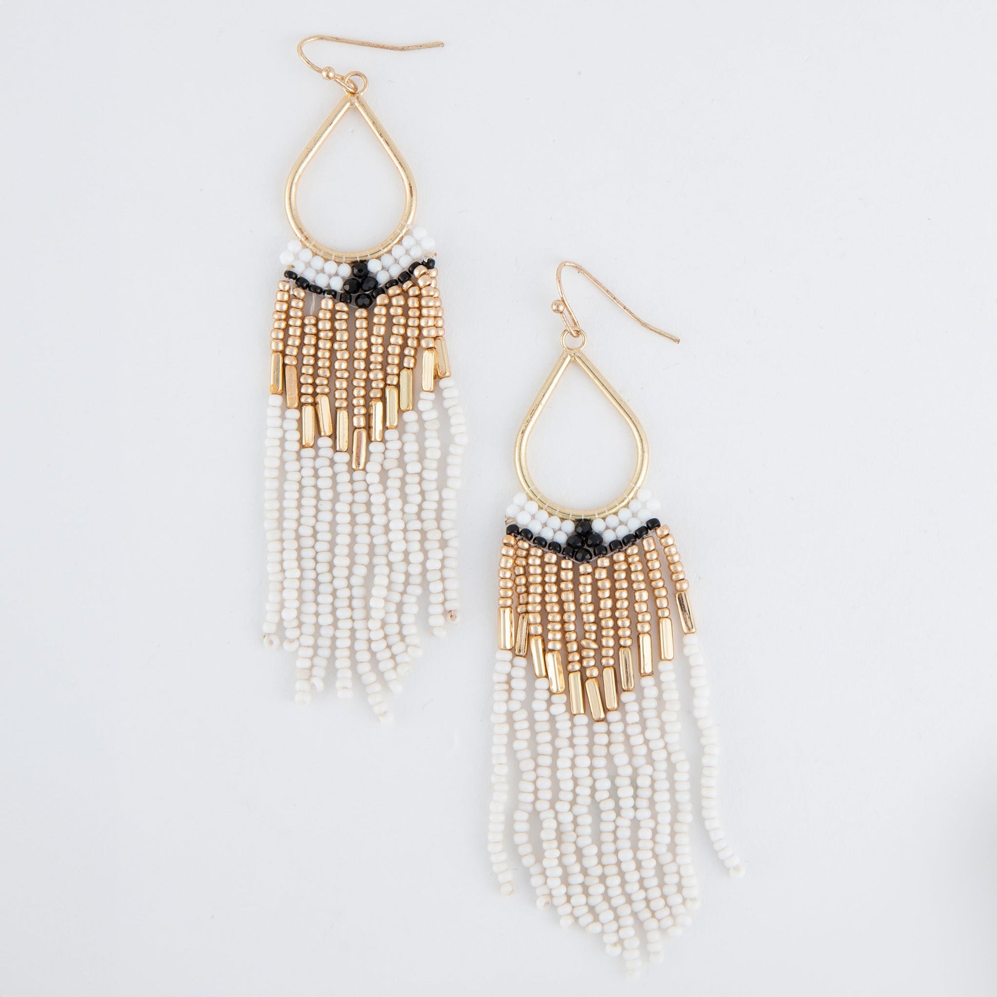Irie Snow White Beaded Teardrop Dangle Earrings  DAME BOHEME
