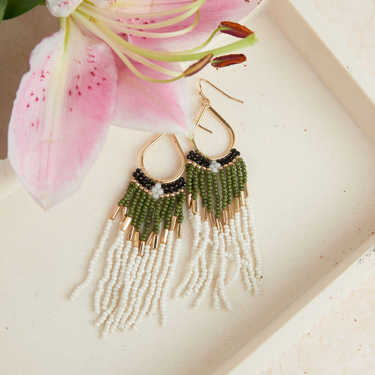Irie Green Beaded Teardrop Dangle Earrings  DAME BOHEME