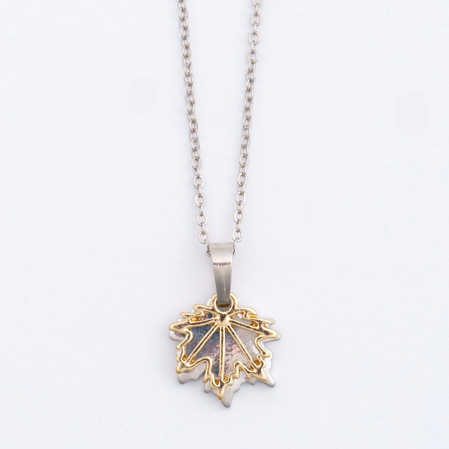 Dainty Two Tone Leaf Charm Necklace  DAME BOHEME