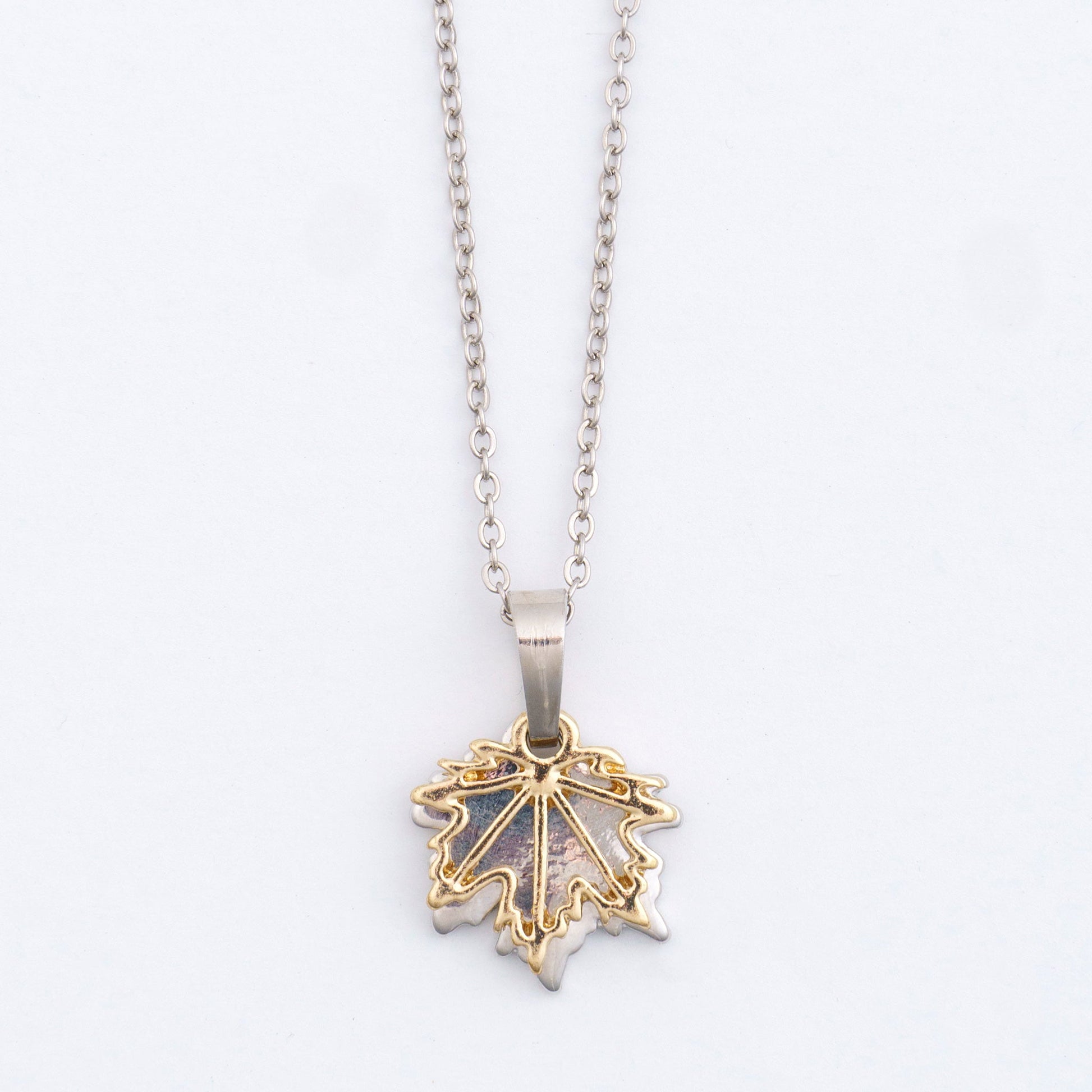 Dainty Two Tone Leaf Charm Necklace  DAME BOHEME