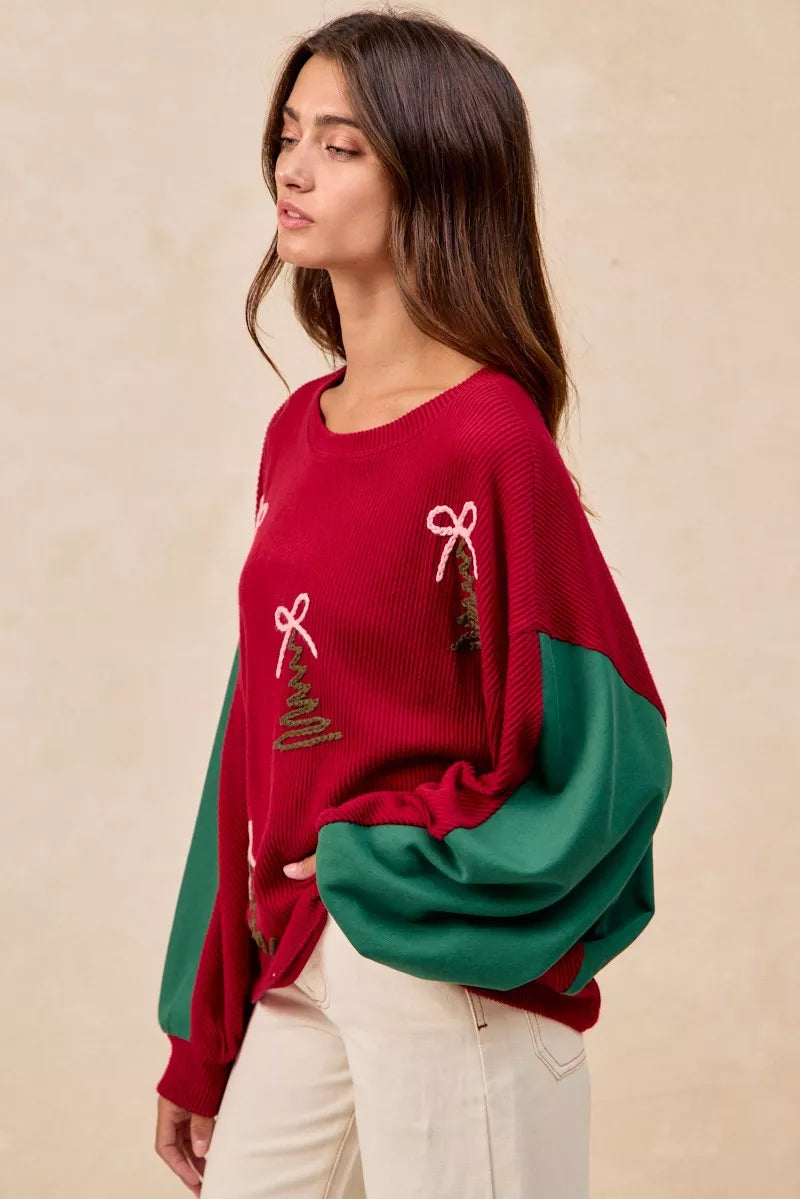 BiBi Christmas Theme Tree Embroidered Sweater  DAME BOHEME