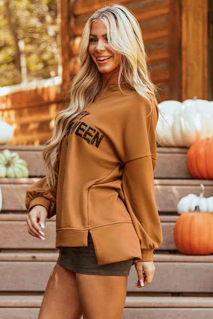 Sequin Happy Halloween Long Sleeve Top  DAME BOHEME