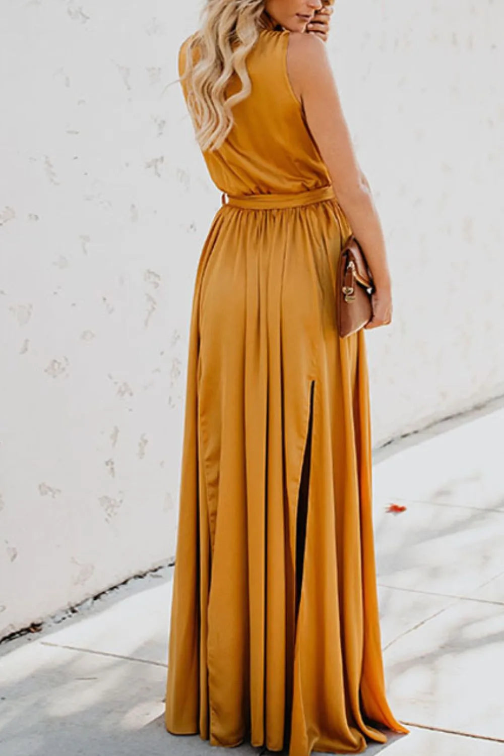 Surplice Tie Waist Maxi Dress Trendsi