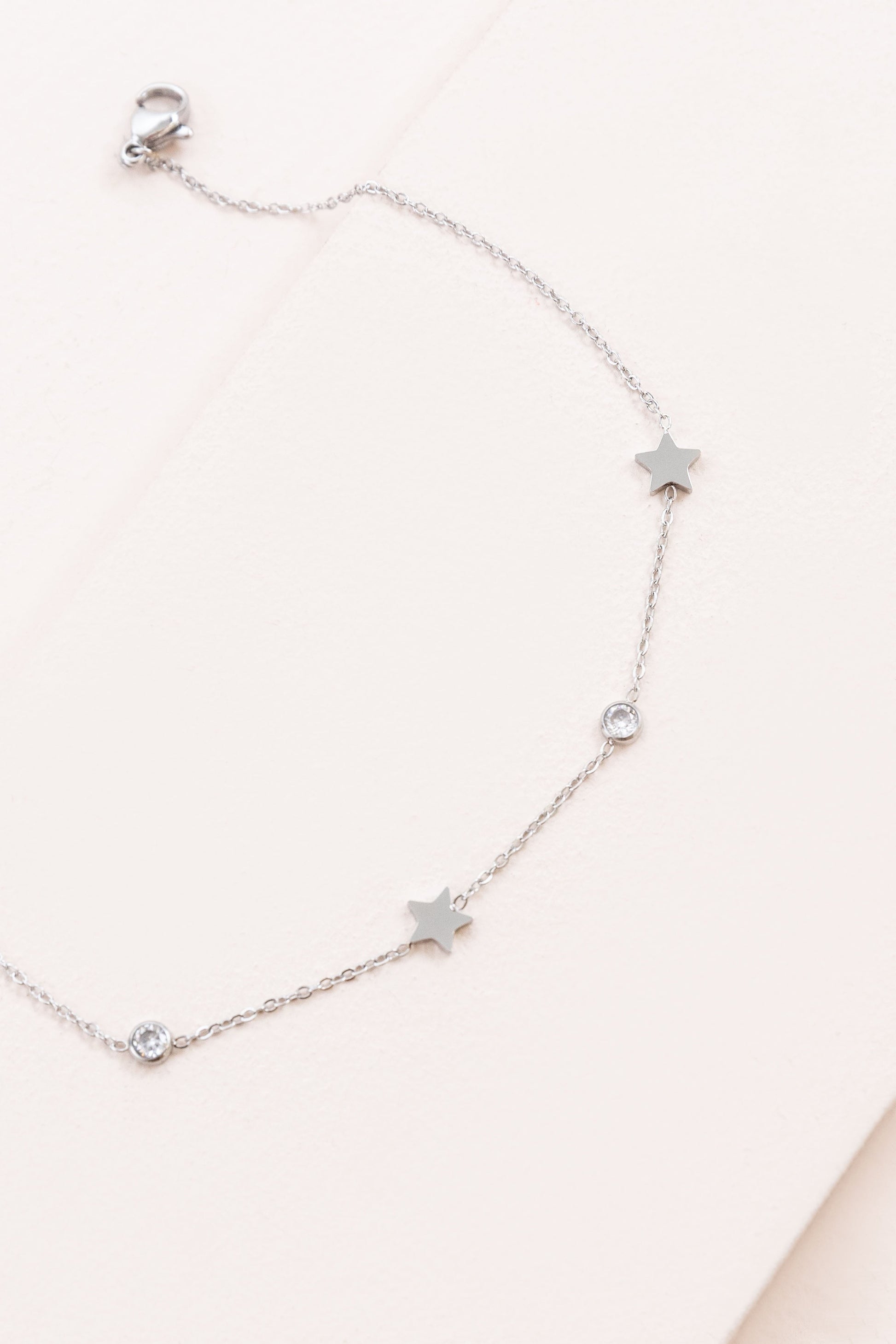 Starry Eyed Rhinestone Anklet, Silver Stainless steel Lovoda